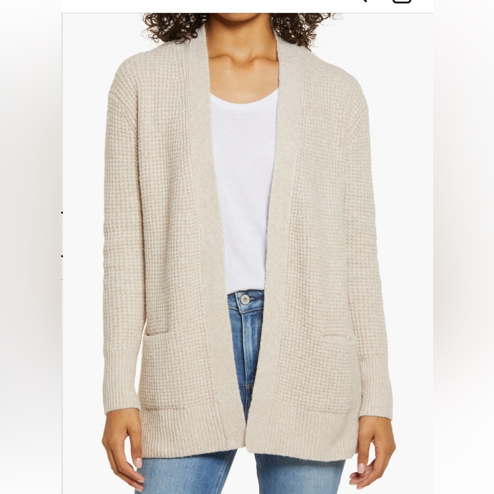 Caslon Oatmeal Waffle Cardigan size large